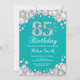85th Birthday Invitation Teal and Silver Diamond
