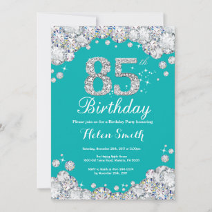 85th Birthday Invitation Teal and Silver Diamond