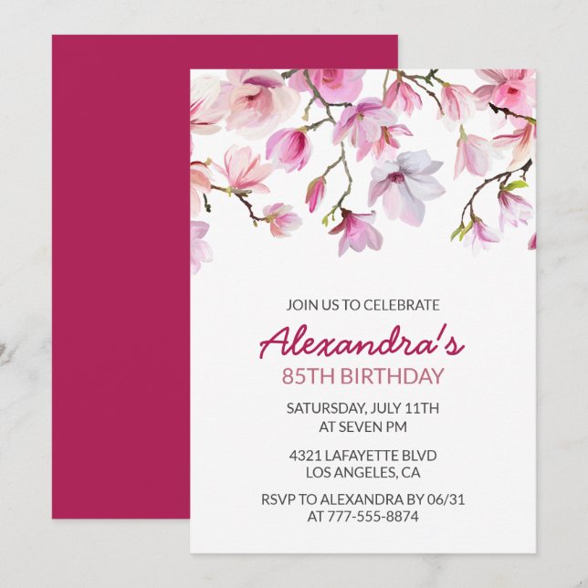 85th birthday invitation Watercolor Floral Simple (Front/Back)