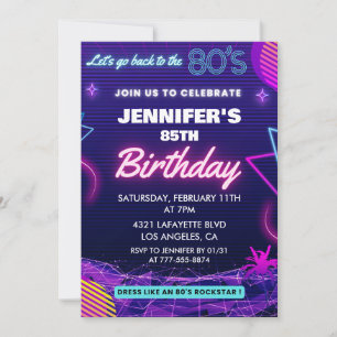 85th birthday invitations Back To The 80s Party