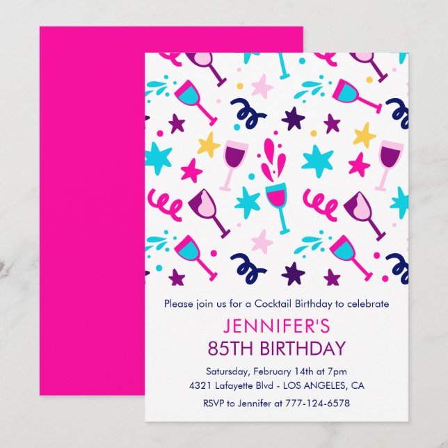 85th birthday invitations Cocktail Modern Pink (Front/Back)