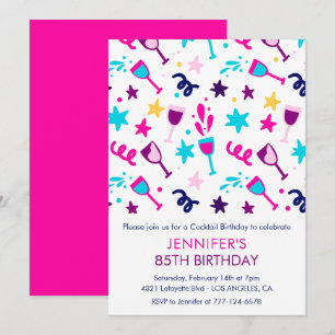 85th birthday invitations Cocktail Modern Pink