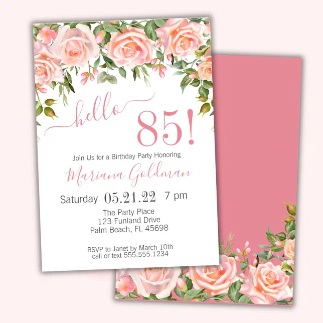 85th Birthday Invitations Pink Floral Modern Party Zazzle