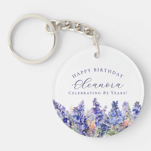 85th Birthday July Birth Flower Gift Custom Keychain (Front)