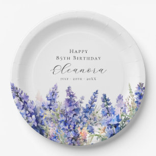 85th Birthday July Birth Flower Larkspur Custom Paper Plates