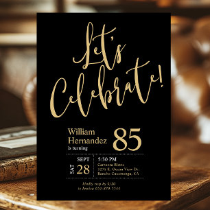 85th Birthday Let's Celebrate Black Gold Photo Invitation