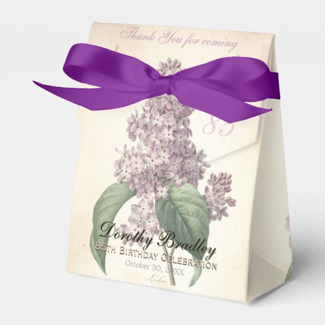 85th Birthday Lilac Custom Thank You Favor Box (Front Side)