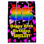 [ Thumbnail: 85th Birthday: Loving Hearts Pattern, Rainbow # 85 Gift Bag ]