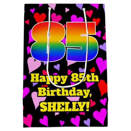 85th Birthday Loving Hearts Pattern Rainbow  85 Medium Gift Bag