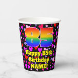 [ Thumbnail: 85th Birthday: Loving Hearts Pattern, Rainbow 85 Paper Cups ]