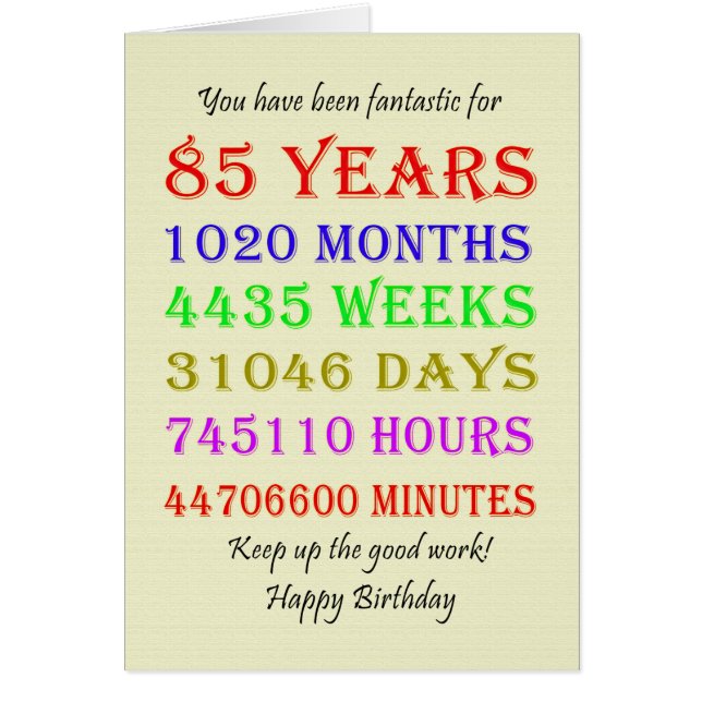 85th Birthday Milestones Cards (Front)