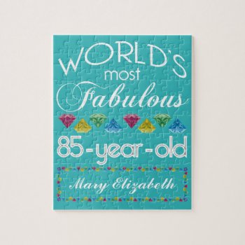 85th Birthday Most Fabulous Colorful Gem Turquoise Jigsaw Puzzle by BCMonogramMe at Zazzle