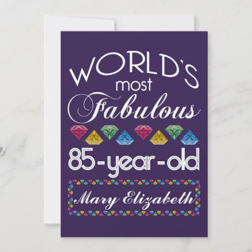 85th Birthday Most Fabulous Colorful Gems Purple Invitation