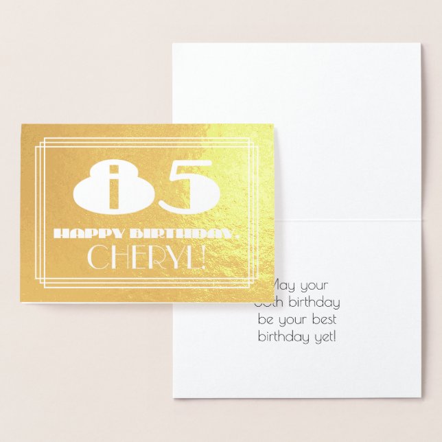 85th Birthday: Name + Art Deco Inspired Look "85" Foil Card (Display)