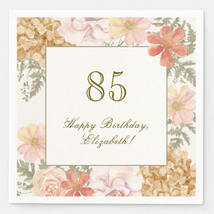 85th Birthday Napkin Autumn Color Floral Ivory