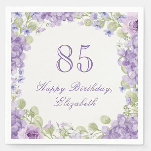 85th Birthday Napkins Elegant Purple Floral