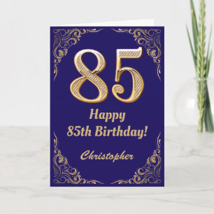 85th Birthday Navy Blue and Gold Glitter Frame Card