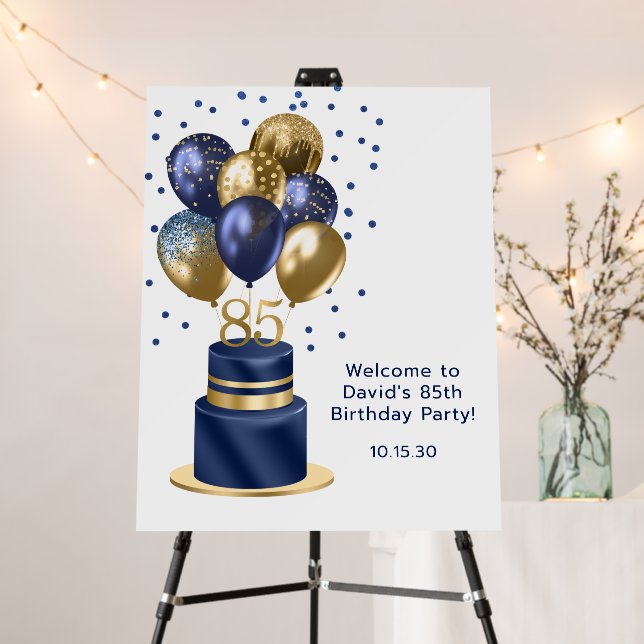 85th Birthday Navy Blue Cake Foam Board (In Situ (Stand))