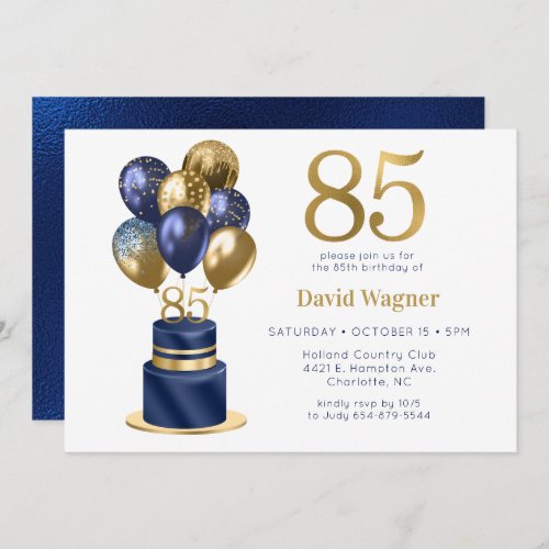 85th Birthday Navy Blue Cake Invitation