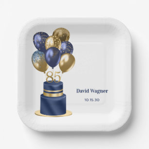 85th Birthday Navy Blue Cake Paper Plates