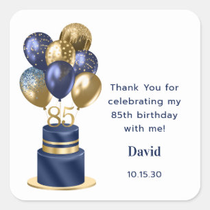85th Birthday Navy Blue Cake Thank You Square Sticker