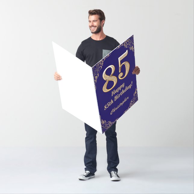 85th Birthday Navy Blue & Gold Glitter Extra Large Card (In Situ)