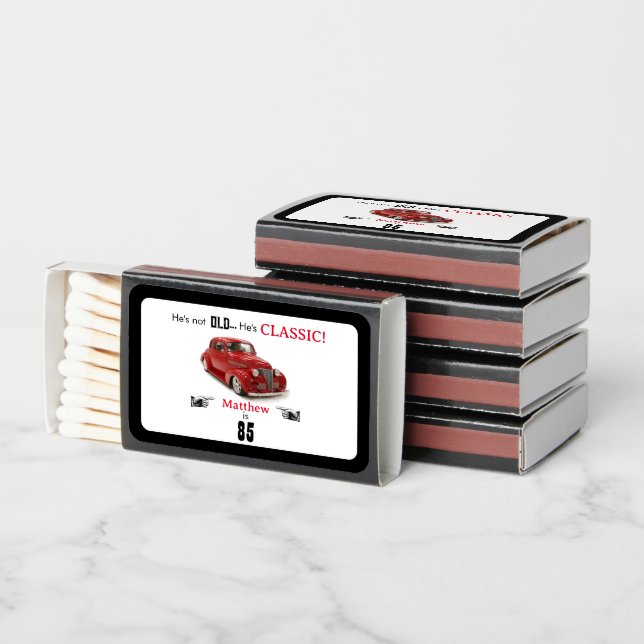 85th Birthday Not Old He's Classic Red 1939 Coupe Matchboxes (Stacked)