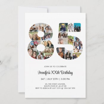 85th Birthday Number 85 Custom Photo Collage Invitation by raindwops at Zazzle