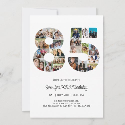 85th Birthday Number 85 Custom Photo Collage Invitation