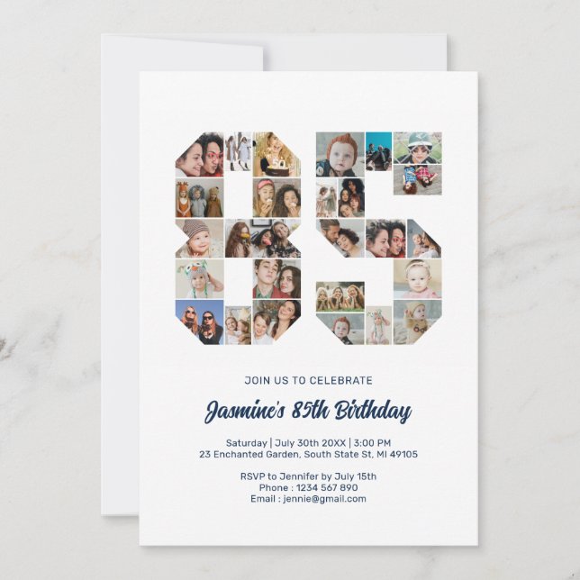 85th Birthday Number 85 Custom Photo Collage Invitation (Front)