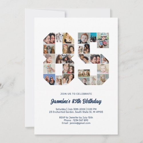 85th Birthday Number 85 Custom Photo Collage Invitation