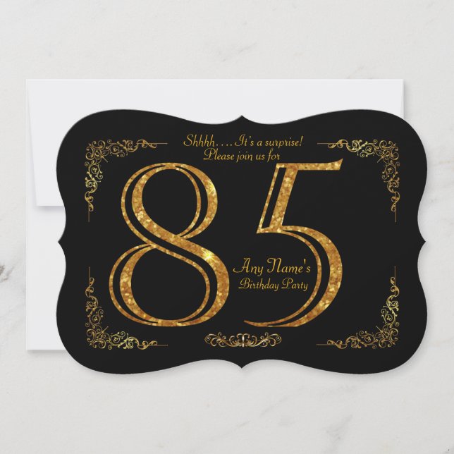 85th,Birthday party 85th,great Gatsby,black & gold Invitation (Front)