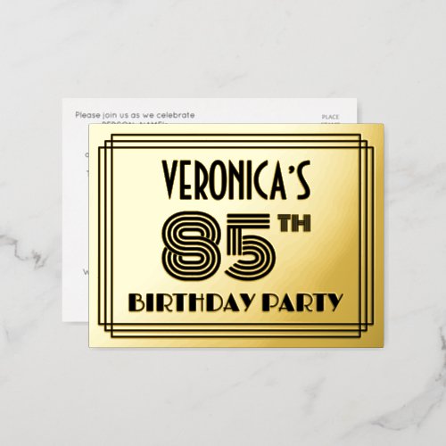 85th Birthday Party  Art Deco Style 85  Name Foil Invitation Postcard