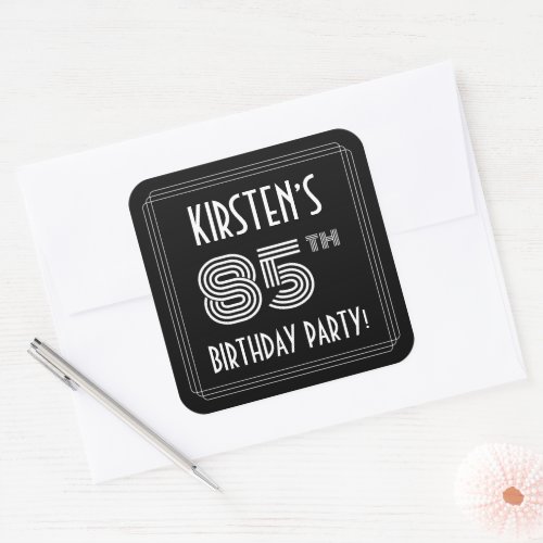 85th Birthday Party Art Deco Style  Custom Name Square Sticker