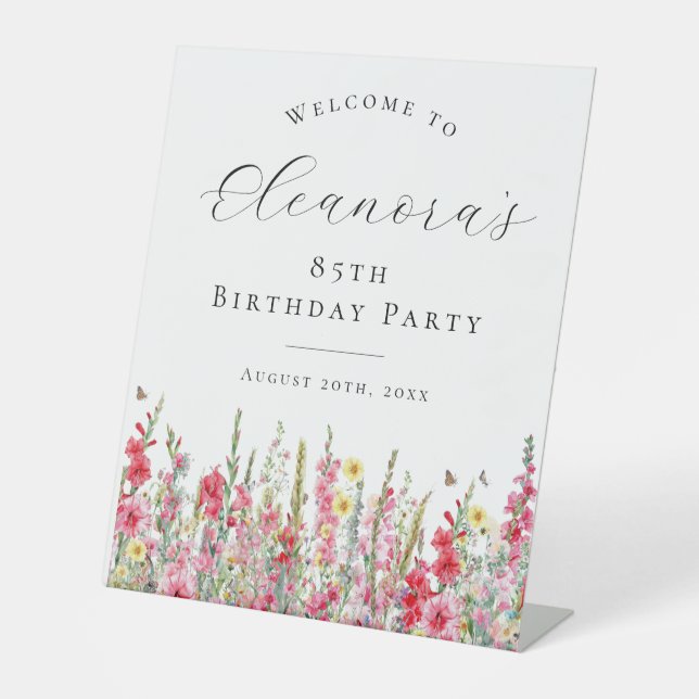 85th Birthday Party August Birth Flower Welcome Pedestal Sign (Front)