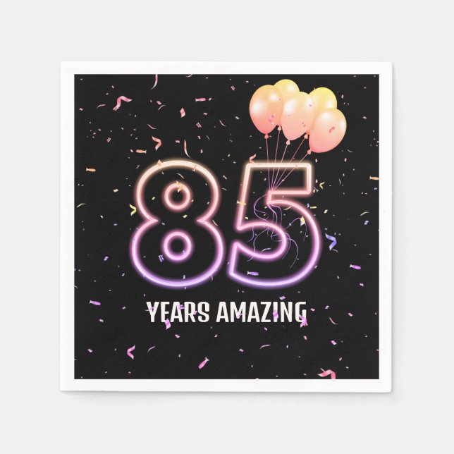 85th Birthday Party Balloons and Confetti Napkins (Front)