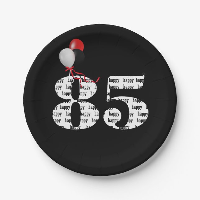 85th birthday party balloons paper plates (Front)