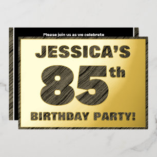 85th Birthday Party — Bold, Faux Wood Grain Text Foil Invitation