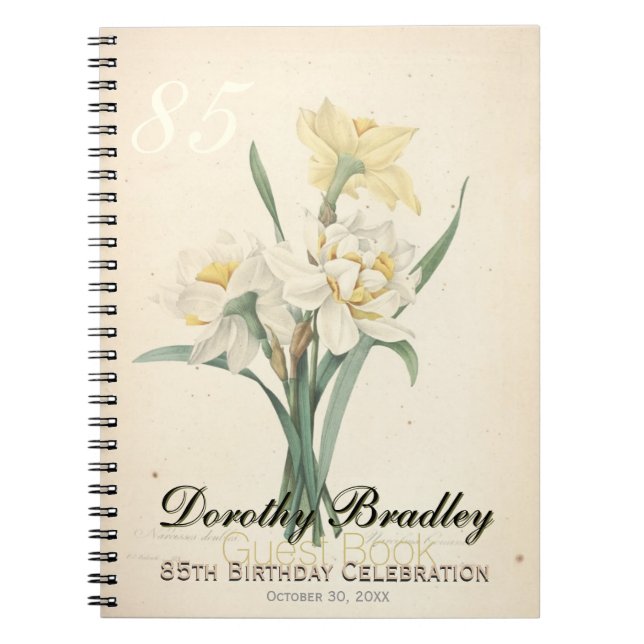 85th Birthday Party Botanical Narcissus Guest Book (Front)