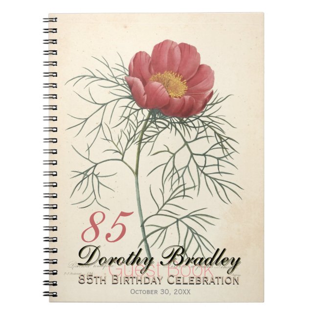 85th Birthday Party Botanical Peony Guest Book (Front)