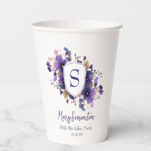 85th Birthday Party Classic Monogram Crest Paper Cups