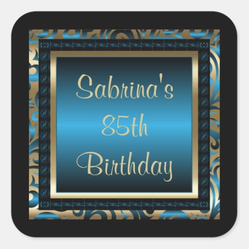 85th Birthday Party  DIY Text  Blue Square Sticker