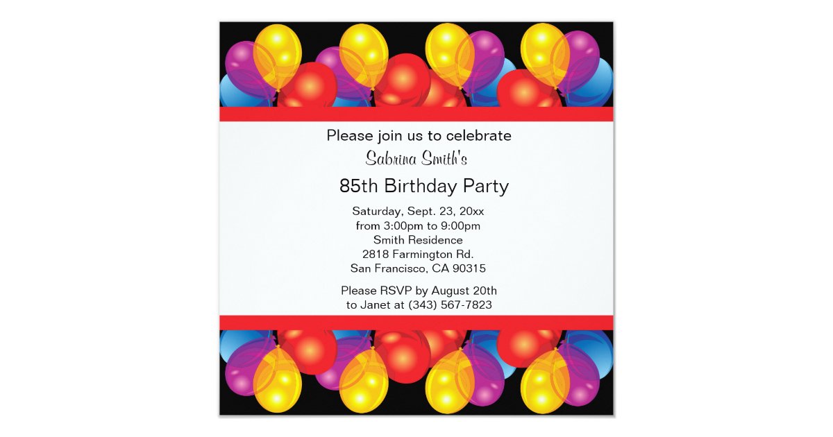 85th Birthday Party DIY Text Invitation Zazzle com