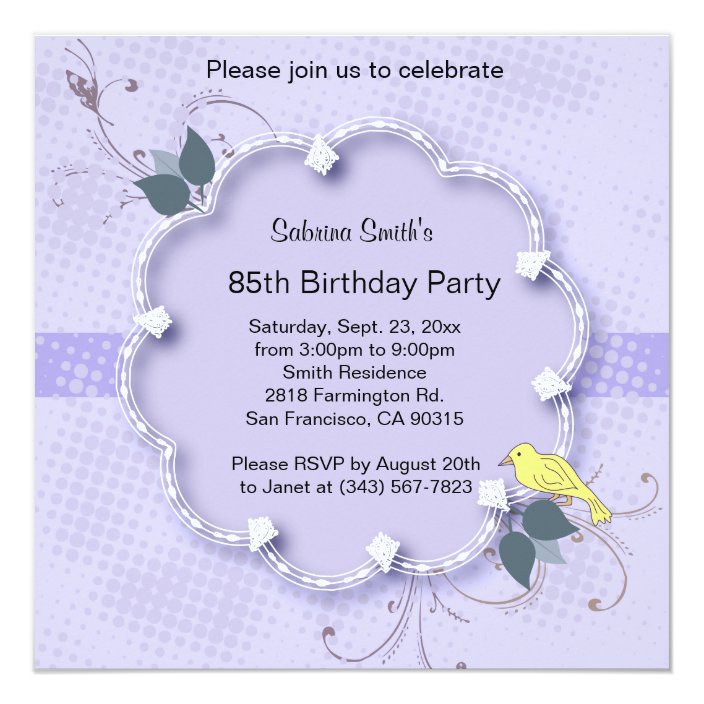 85th Birthday Party DIY Text Invitation