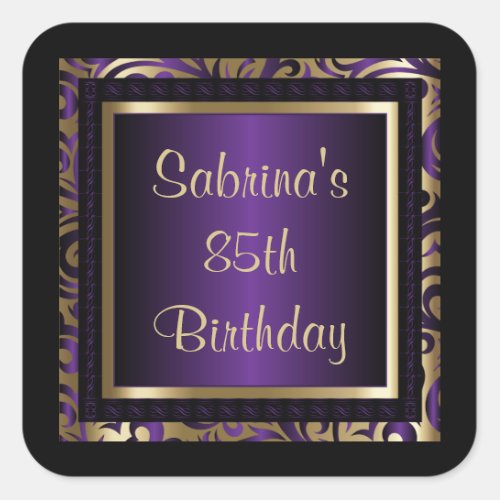 85th Birthday Party  DIY Text  Purple Square Sticker