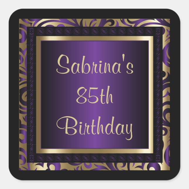 85th Birthday Party | DIY Text | Purple Square Sticker (Front)