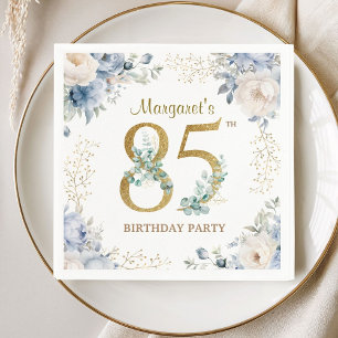 85th Birthday Party Elegant Dusty Blue Floral Napkins