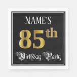 [ Thumbnail: 85th Birthday Party — Fancy Script, Faux Gold Look Napkins ]