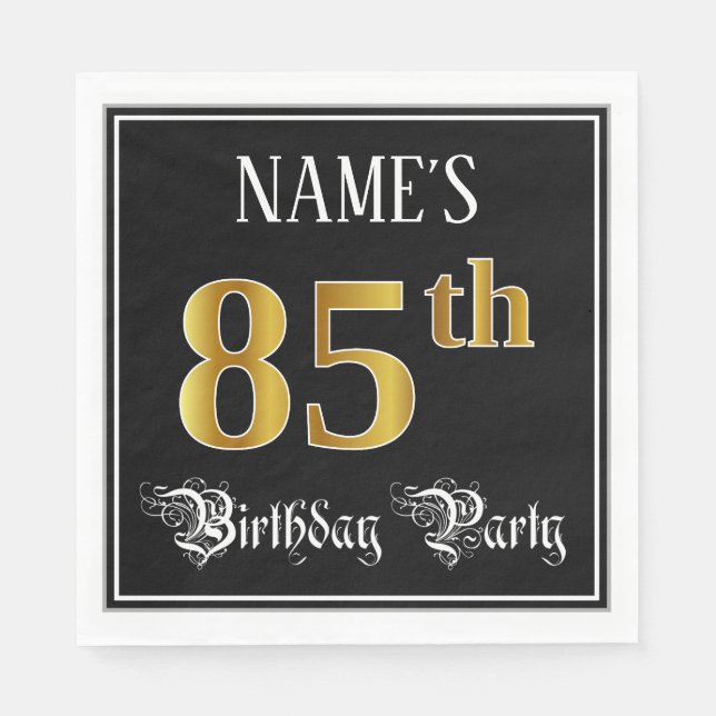 85th Birthday Party — Fancy Script, Faux Gold Look Napkins (Front)