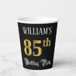 [ Thumbnail: 85th Birthday Party — Fancy Script, Faux Gold Look Paper Cups ]